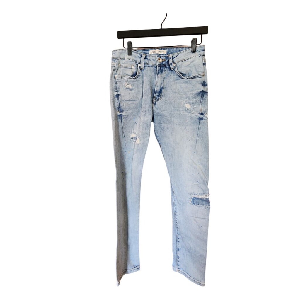Zara Womens Light Blue Distressed Skinny Jeans Size 30